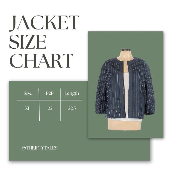 TOMMY HILFIGER Preppy Jacket Twill Pinstriped Open Front Navy Blazer Sz 12 - Picture 3 of 12